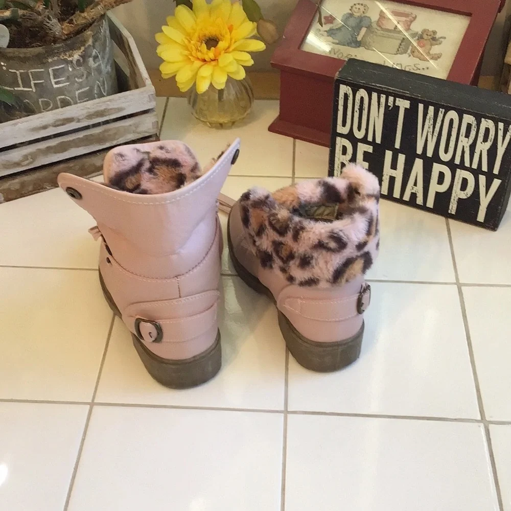 ‘Olivia Miller Girl’ Blush Animal Faux Fur Combat Boots